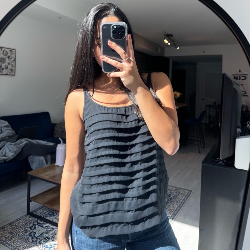 Stylish Black Ruffle Tank Top